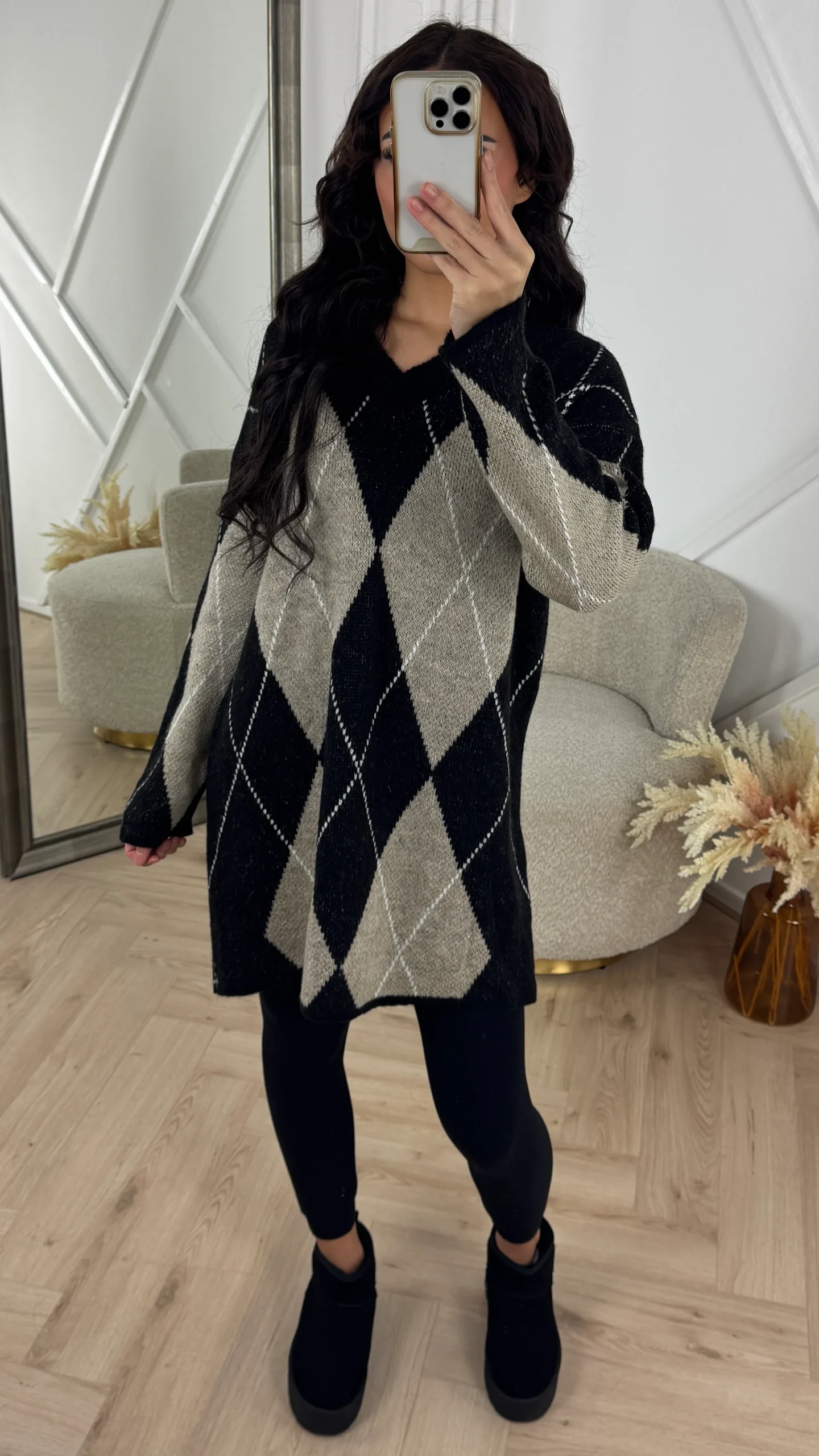 Argyle Knit Tuniek met V-Hals - Afbeelding 4