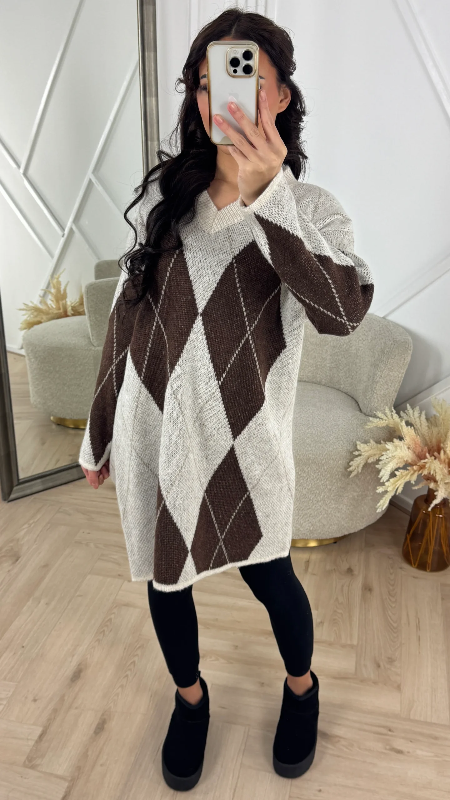 Argyle Knit Tuniek met V-Hals - Afbeelding 5
