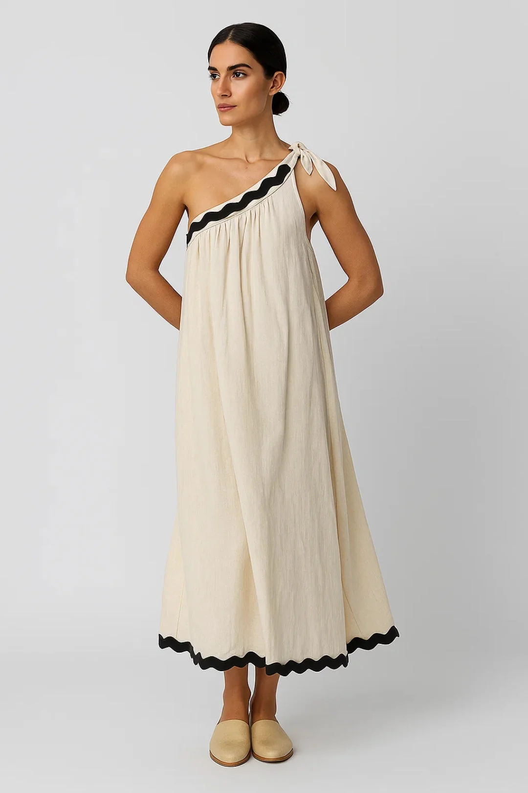 Dames Jurk | Elegant One-Shoulder | Midi Model | Zomer