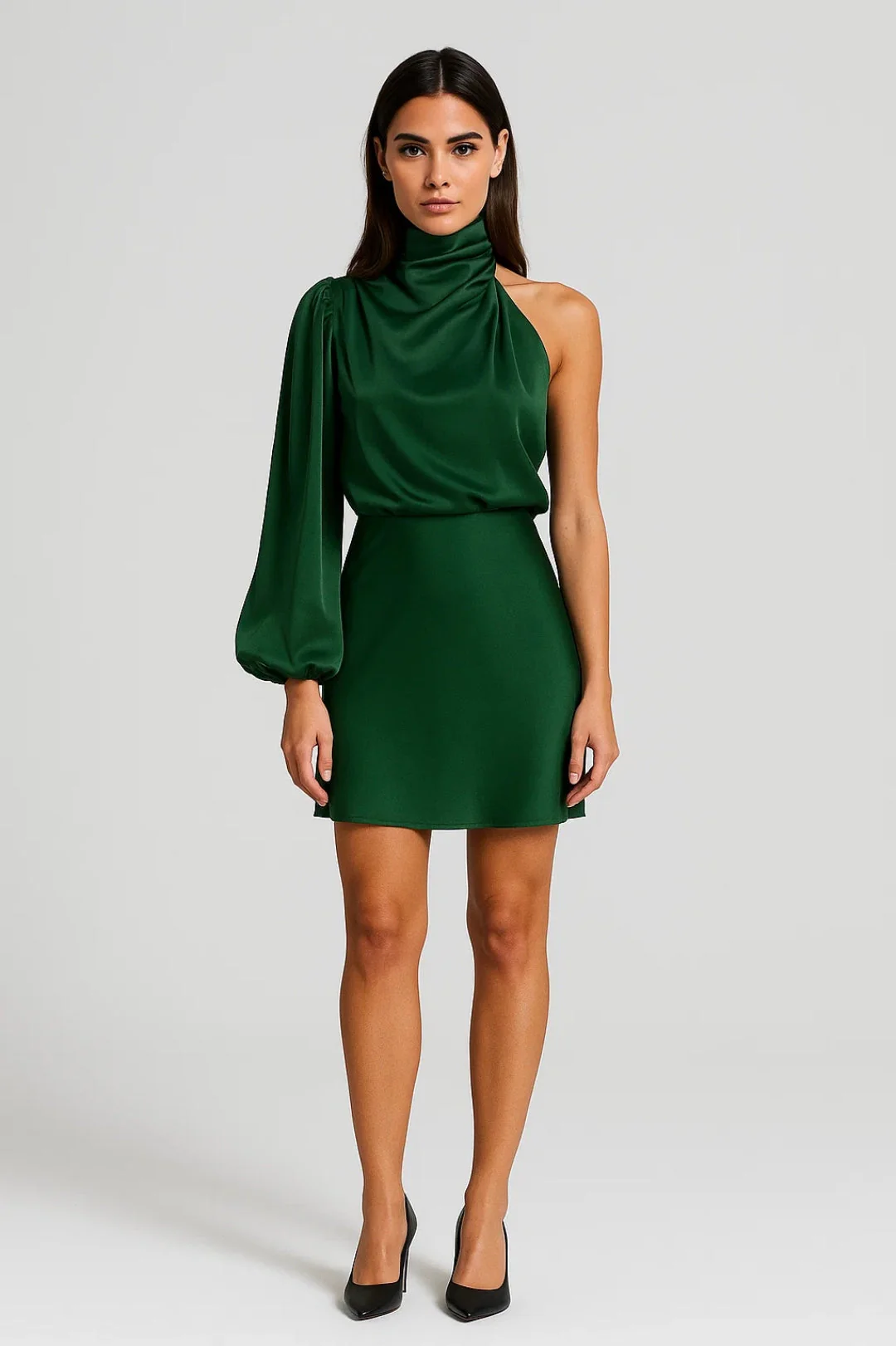 Mini Jurk Dames - One Shoulder met Hoge Hals | Elegant - Afbeelding 3
