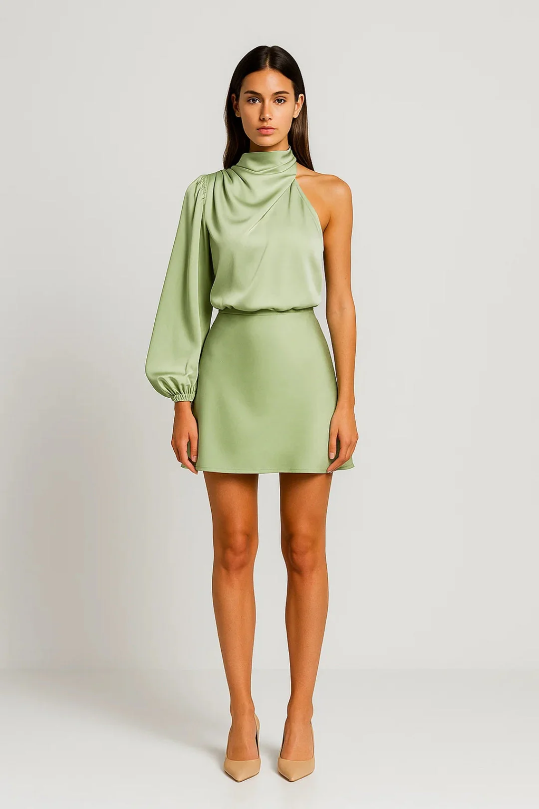 Mini Jurk Dames - One Shoulder met Hoge Hals | Elegant - Afbeelding 6