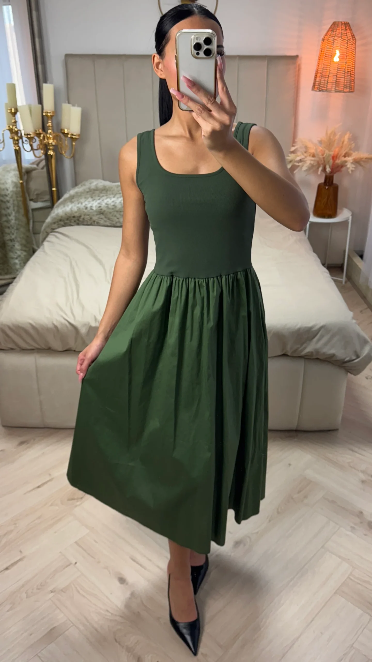 Aansluitende Midi Zomerjurk met Ribstof & Plooien - Afbeelding 7