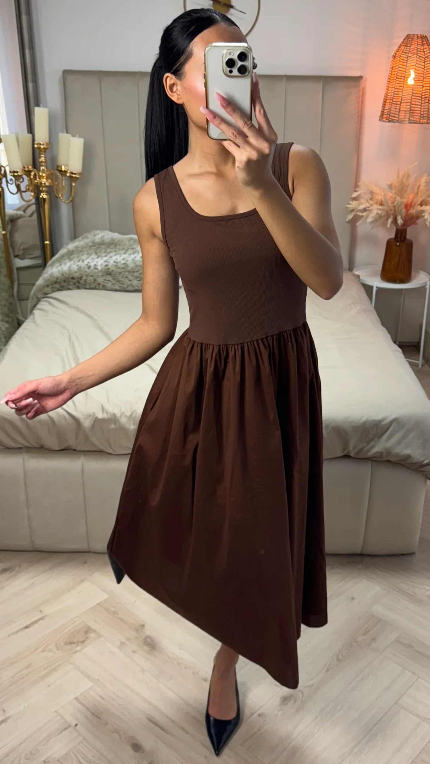 Aansluitende Midi Zomerjurk met Ribstof & Plooien - Afbeelding 6