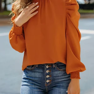 Sabina - Bruine Blouse met Pofmouwen voor Dames - Stijlvol en Trendy