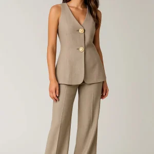 Set Dames - Getailleerd Gilet met Pantalon en Gouden Knopen | Chique