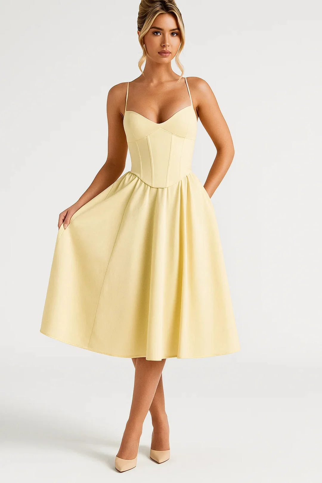 Midi Jurk Dames - Corset Lijfje met Wijde Geplooide Rok | Elegant - Afbeelding 3