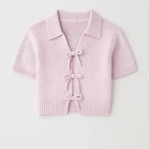 Damesvest | Korte Gebreide Pasvorm met Striksluiting | Speels en Vrouwelijk voor Lente en Herfst