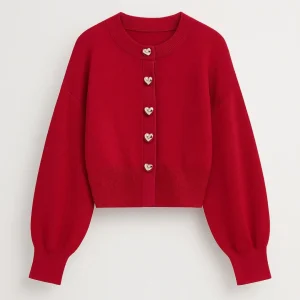 Damesvest met Hartknopen | Ronde Hals | Speels en Warm