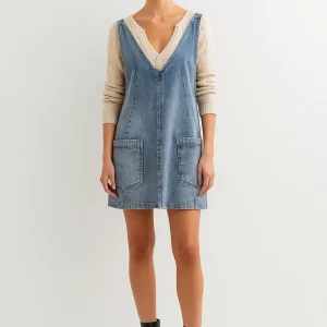 Mini Jurk Dames - Mouwloos met V-hals en Zakken | Casual