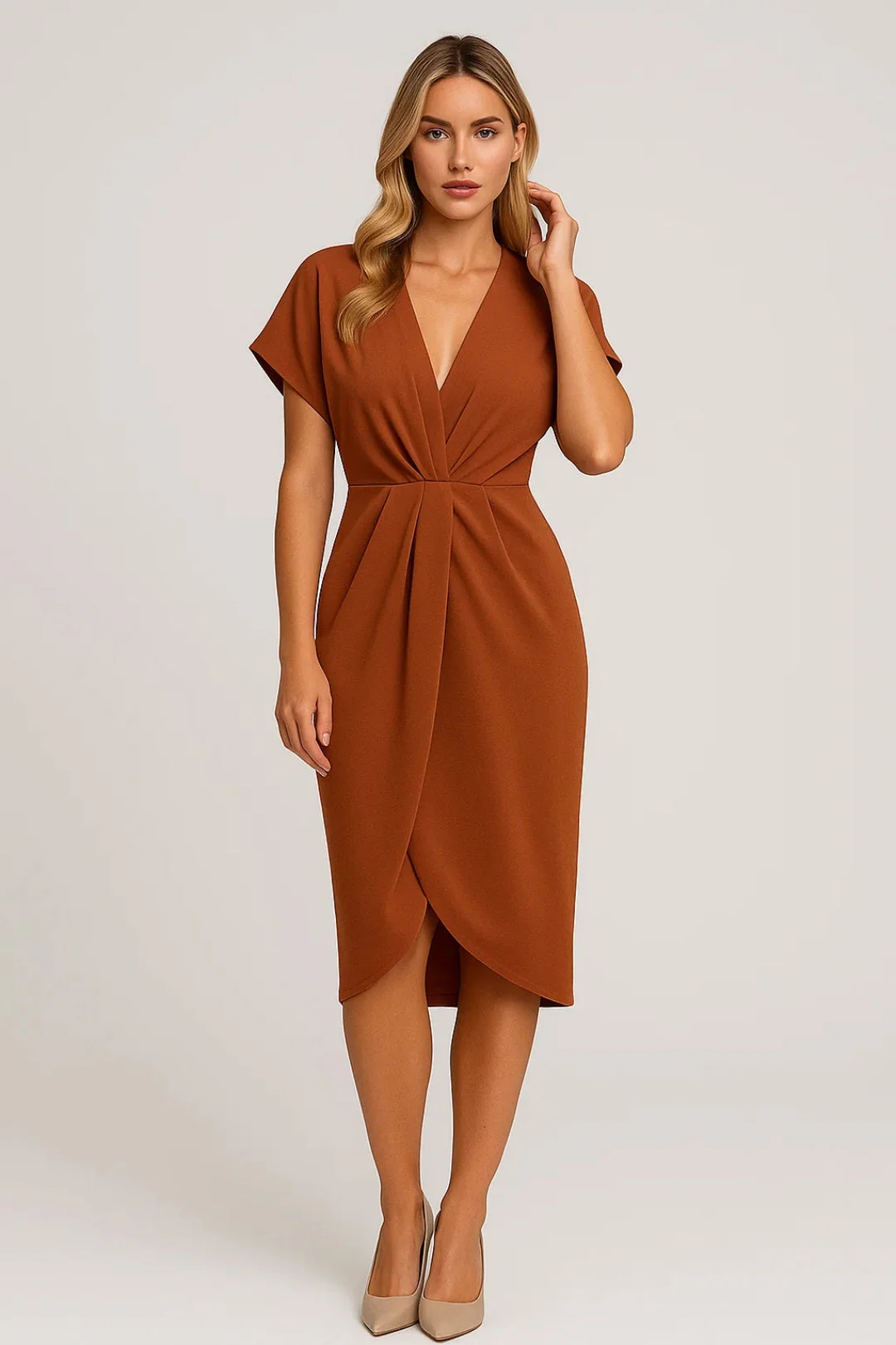 Midi Jurk Dames - Getailleerd met V-hals en Twist | Chique - Afbeelding 3