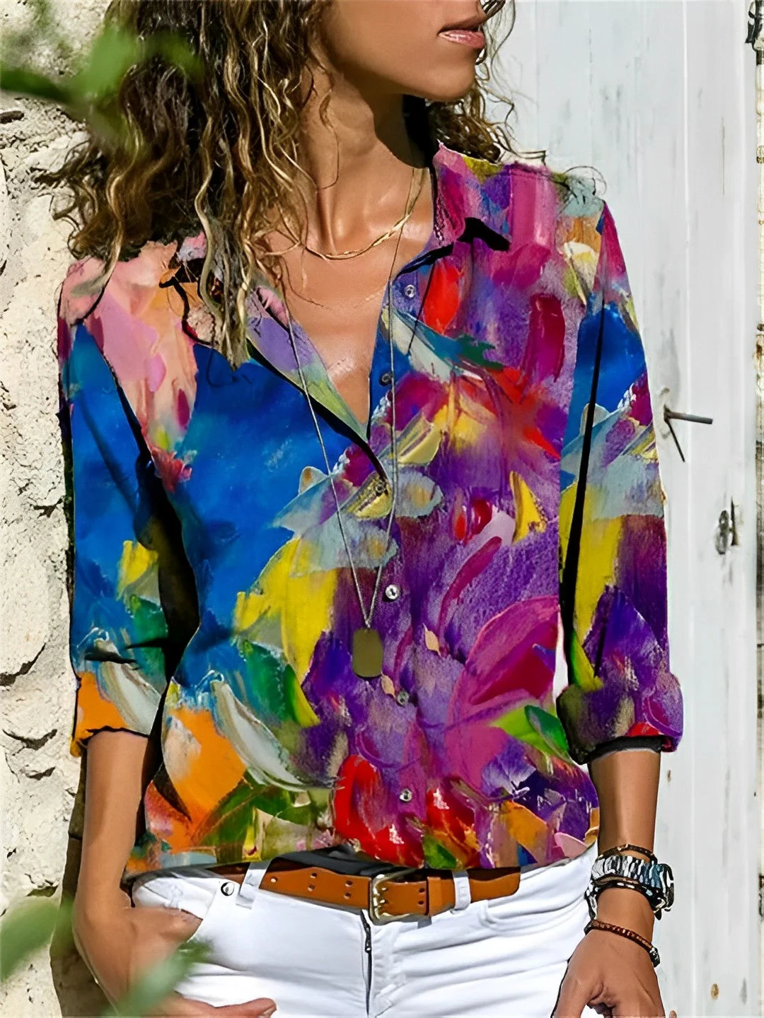 Stijlvol Abstract Print Shirt met Lange Mouwen | Modern en Comfortabel Dames T-shirt