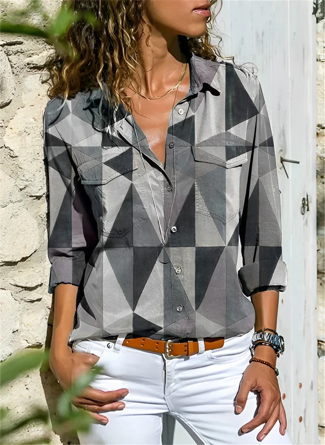 Stijlvol Abstract Print Shirt met Lange Mouwen | Modern en Comfortabel Dames T-shirt - Afbeelding 5