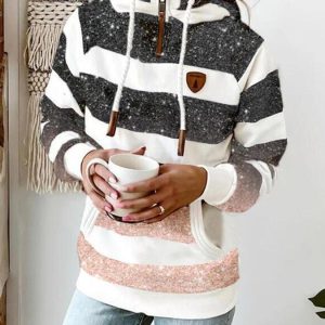 LaraKnit - Casual Gestreepte Kaptrui met Hoge Kraag voor Dames