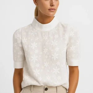 Geborduurde Top | Bloemmotief met Korte Mouwen | Elegante Afwerking