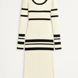 Maxi Jurk Dames - Lange Mouwen Gebreid Streeppatroon | Casual