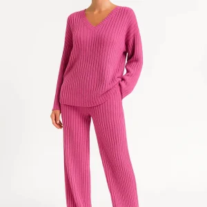 Geribbelde Lounge Set | Comfort Fit Met V-Hals | Zacht en Casual