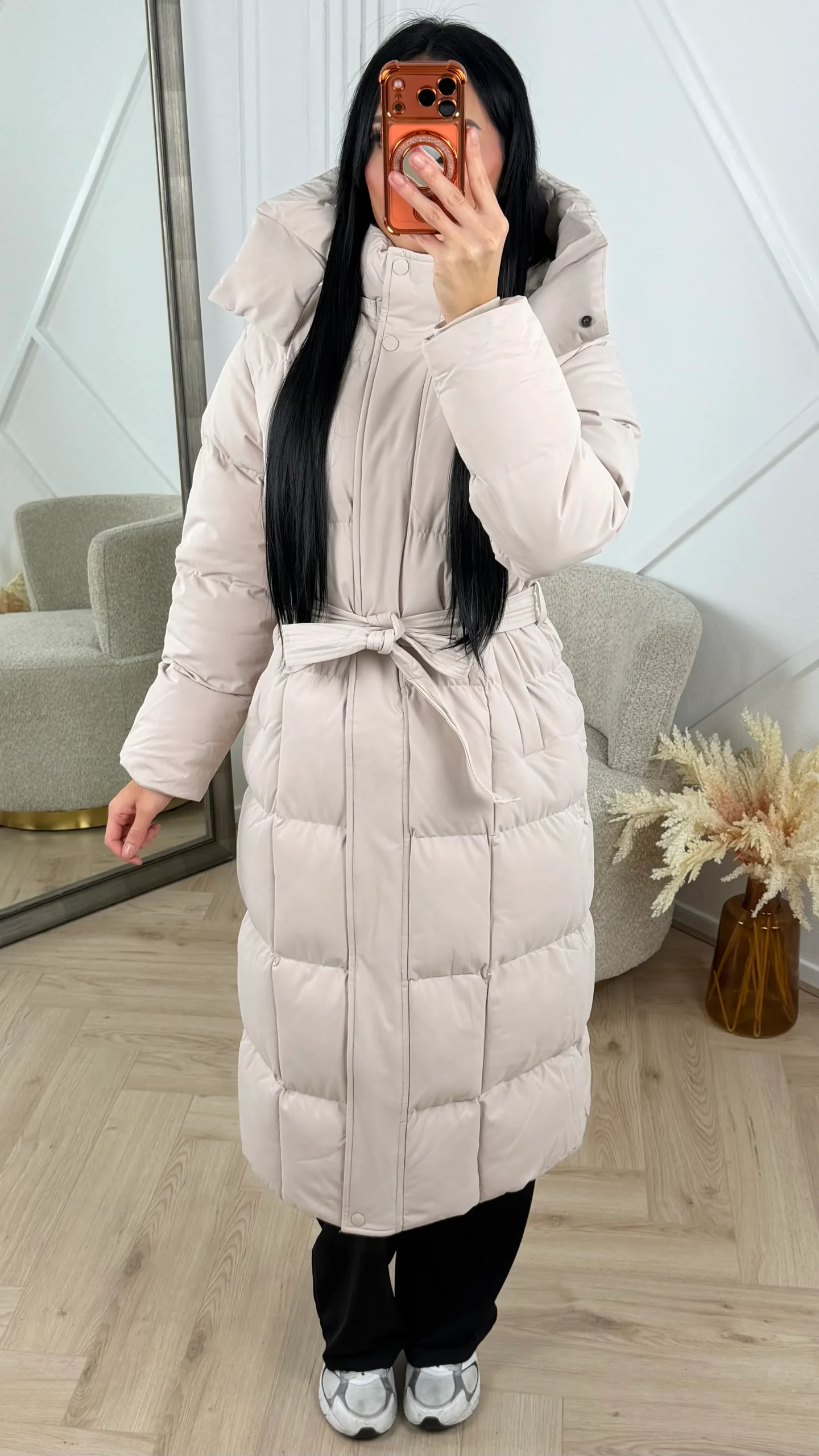 Gewatteerde Lange Puffer Jas met Capuchon en Ceintuur - Afbeelding 7