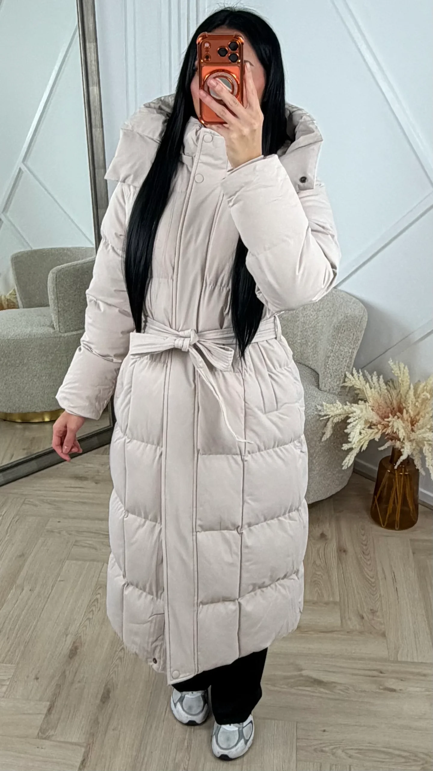 Gewatteerde Lange Puffer Jas met Capuchon en Ceintuur - Afbeelding 8