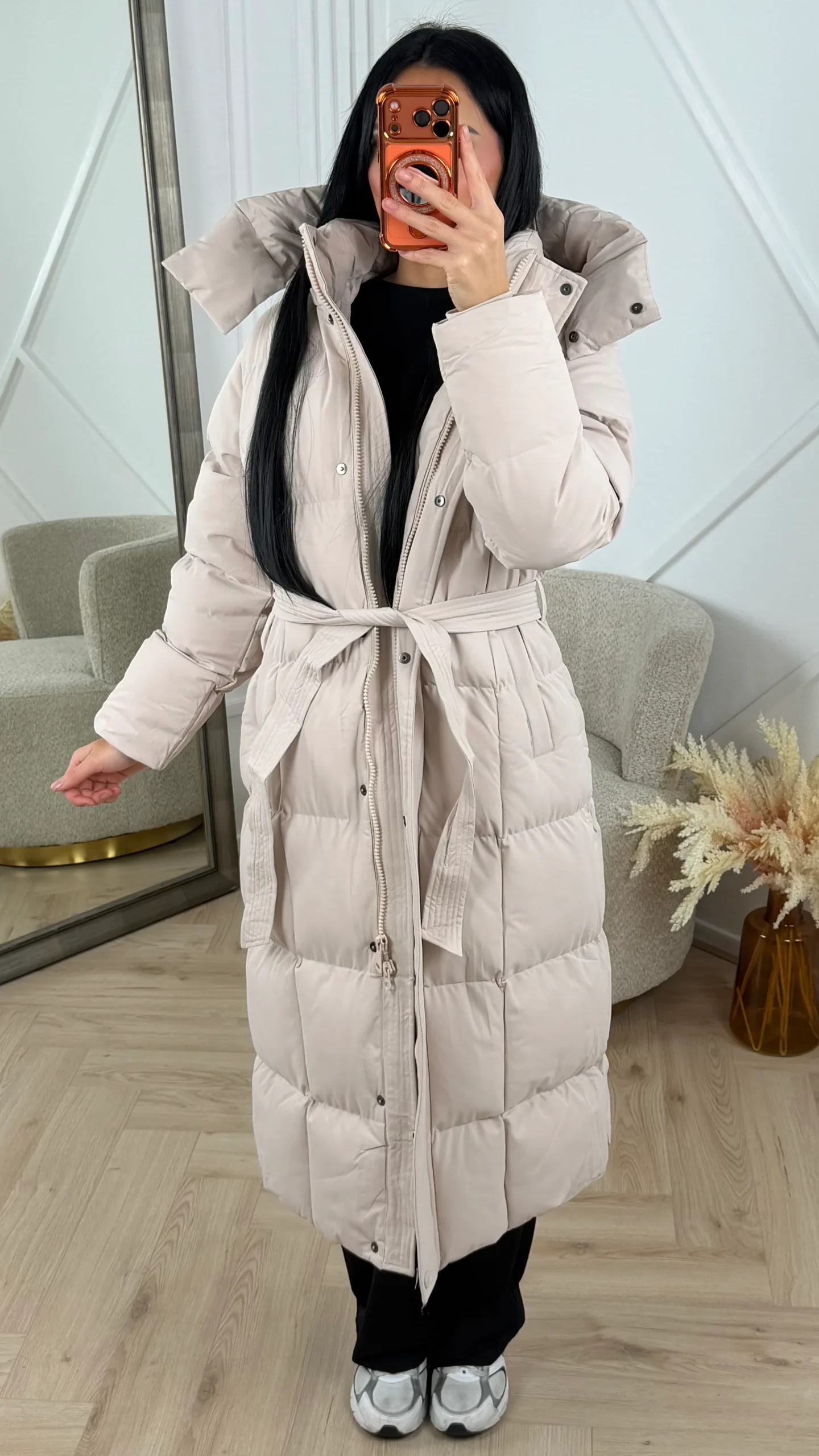 Gewatteerde Lange Puffer Jas met Capuchon en Ceintuur - Afbeelding 9