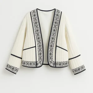 Geweven Damesvest | Korte Open Jas met Borduursel | Elegant en Comfortabel