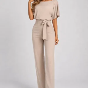 Jumpsuit Dames - Wijde Pijp met Ceintuur en Boothals | Elegant
