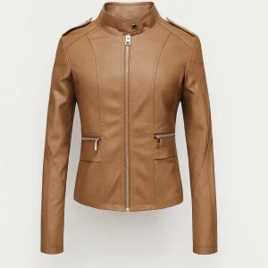 Jassen Dames - Biker Jas met Opstaande Kraag en Rits | Casual