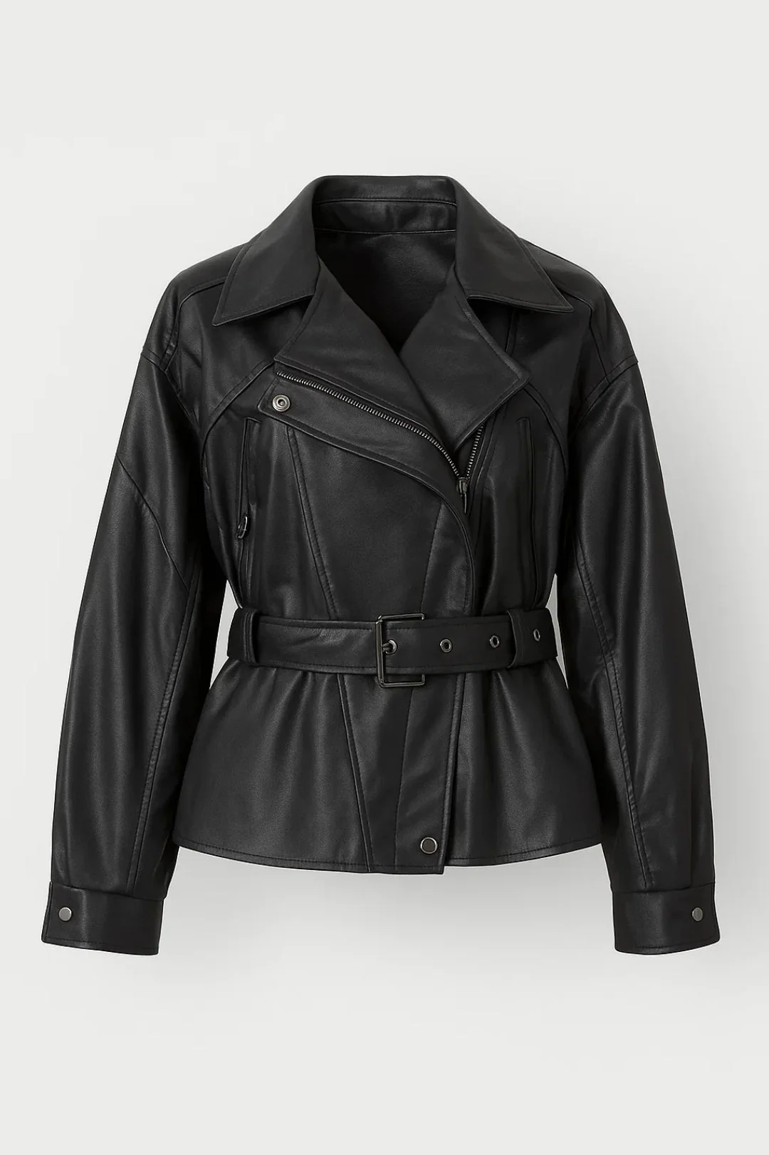 Biker Jas Dames - Strak Silhouet | Ceintuur en Asymmetrische Rits - Afbeelding 2