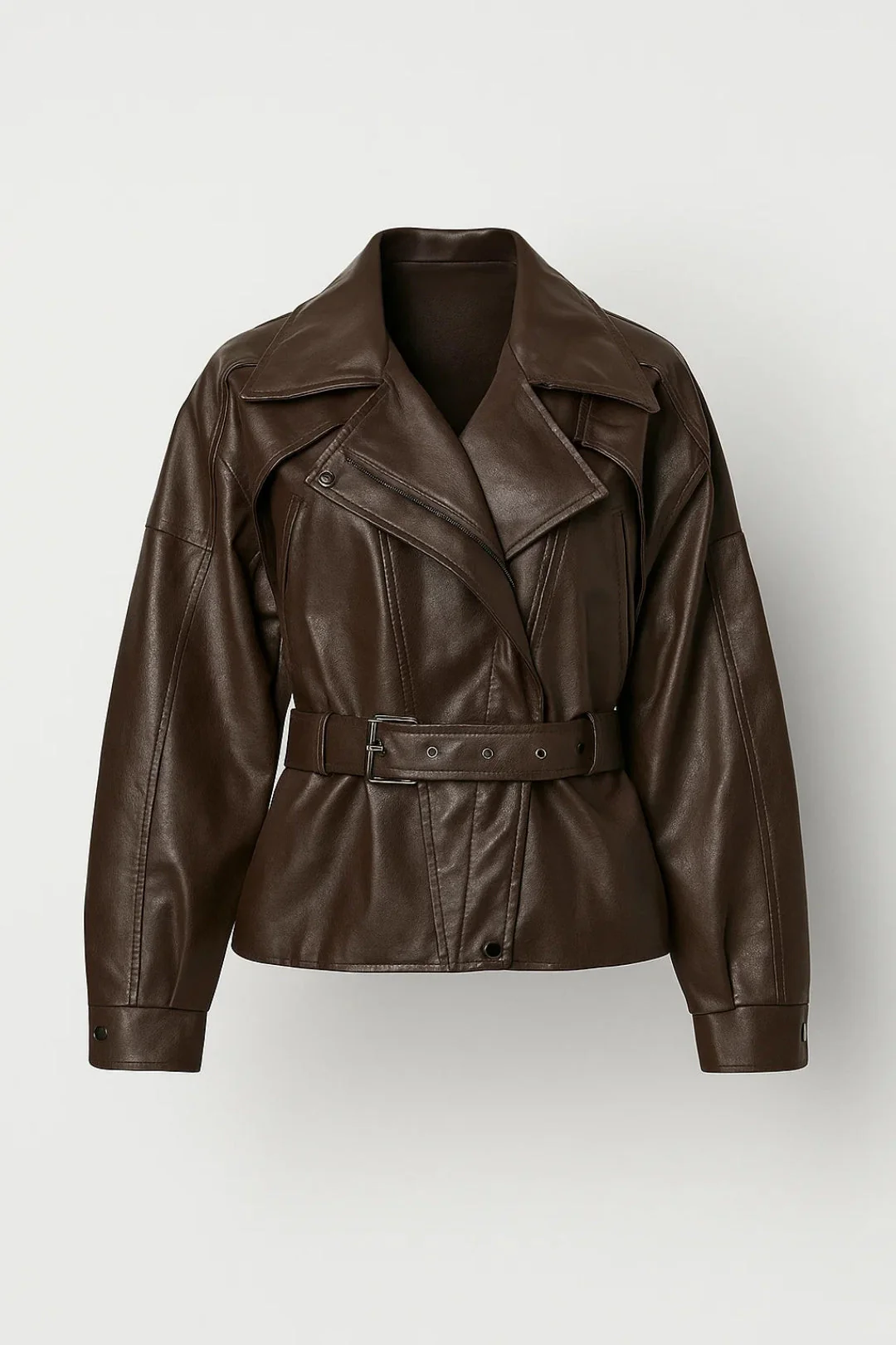 Biker Jas Dames - Strak Silhouet | Ceintuur en Asymmetrische Rits - Afbeelding 4