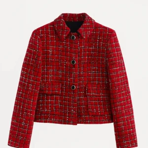 Korte Damesjas | Ruitstructuur met Knoopsluiting | Klassiek en Elegant