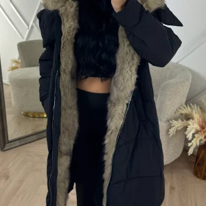 Lange Puffer Jas met Afneembare Faux Fur Capuchon