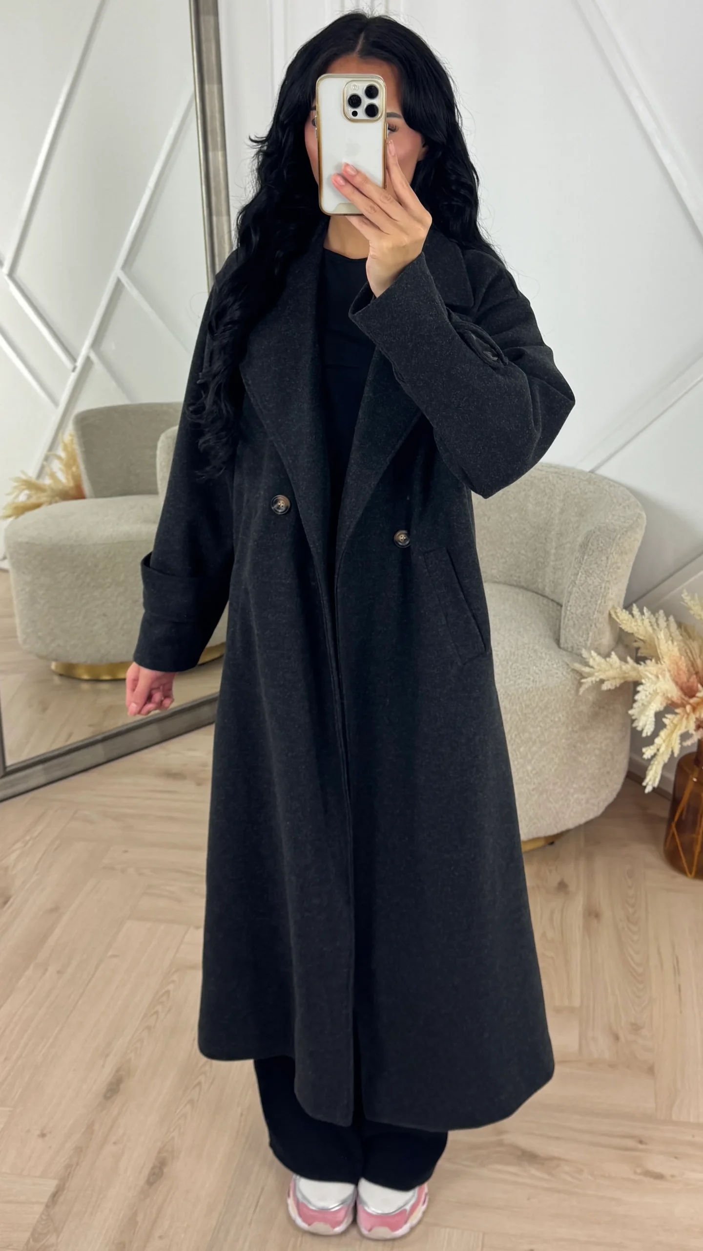 Lange Wool Look Mantel met Knoopsluiting - Afbeelding 5