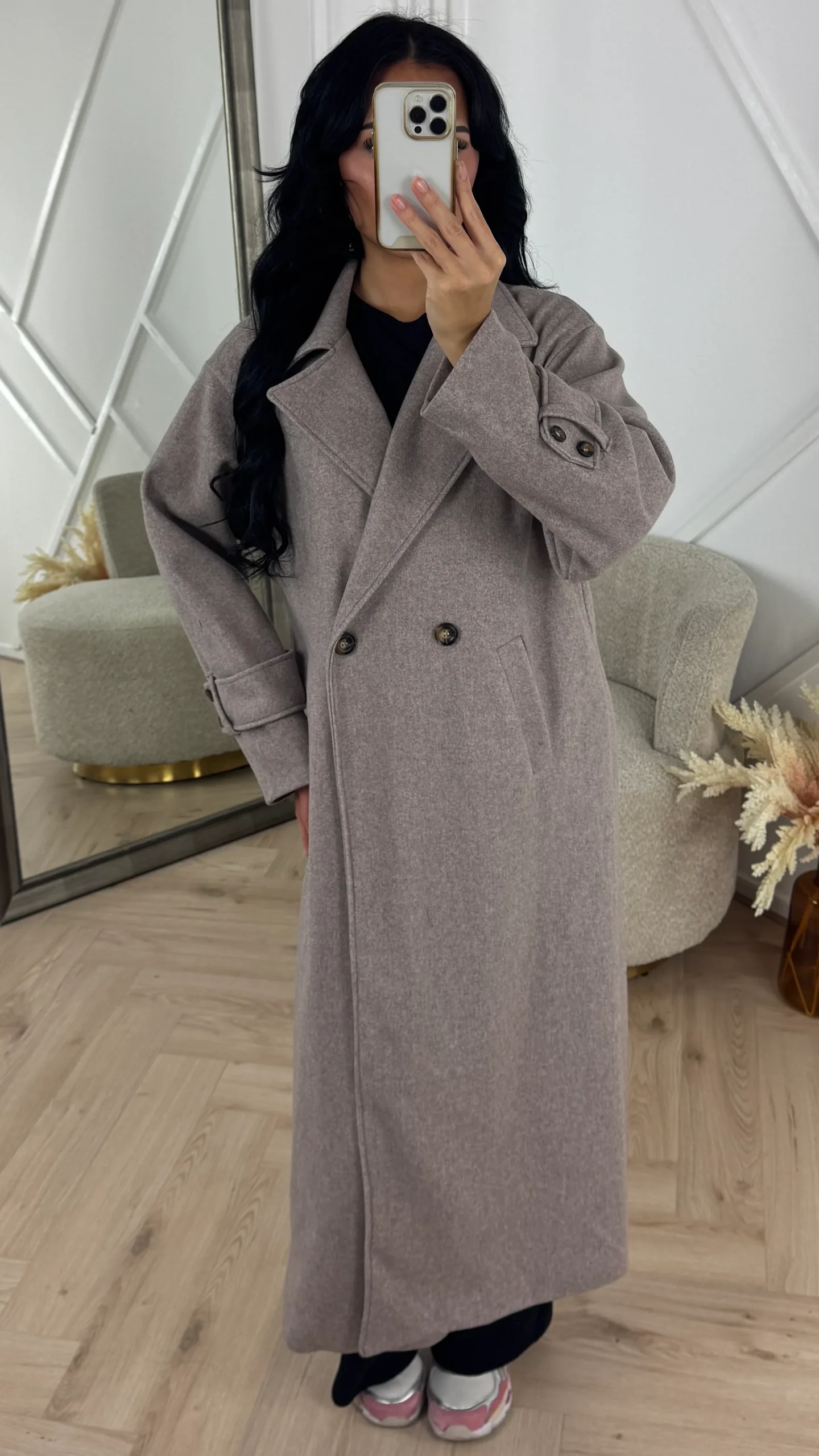 Lange Wool Look Mantel met Knoopsluiting - Afbeelding 3