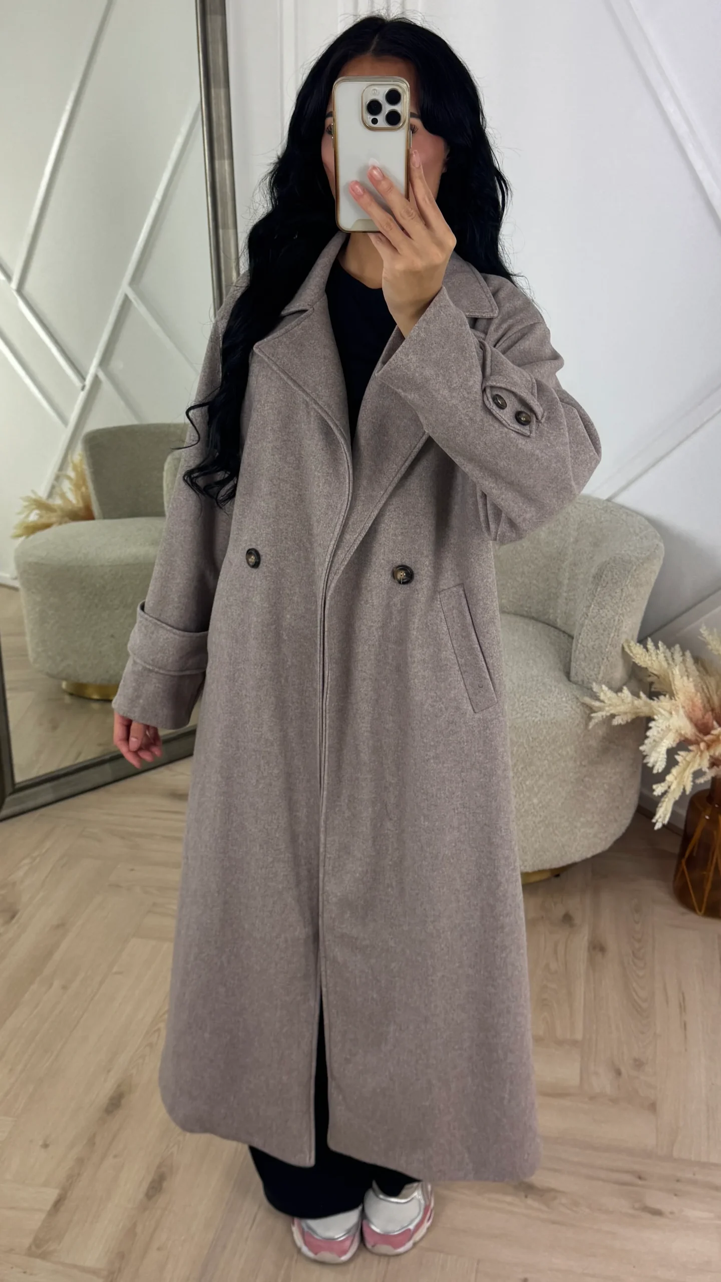 Lange Wool Look Mantel met Knoopsluiting - Afbeelding 6