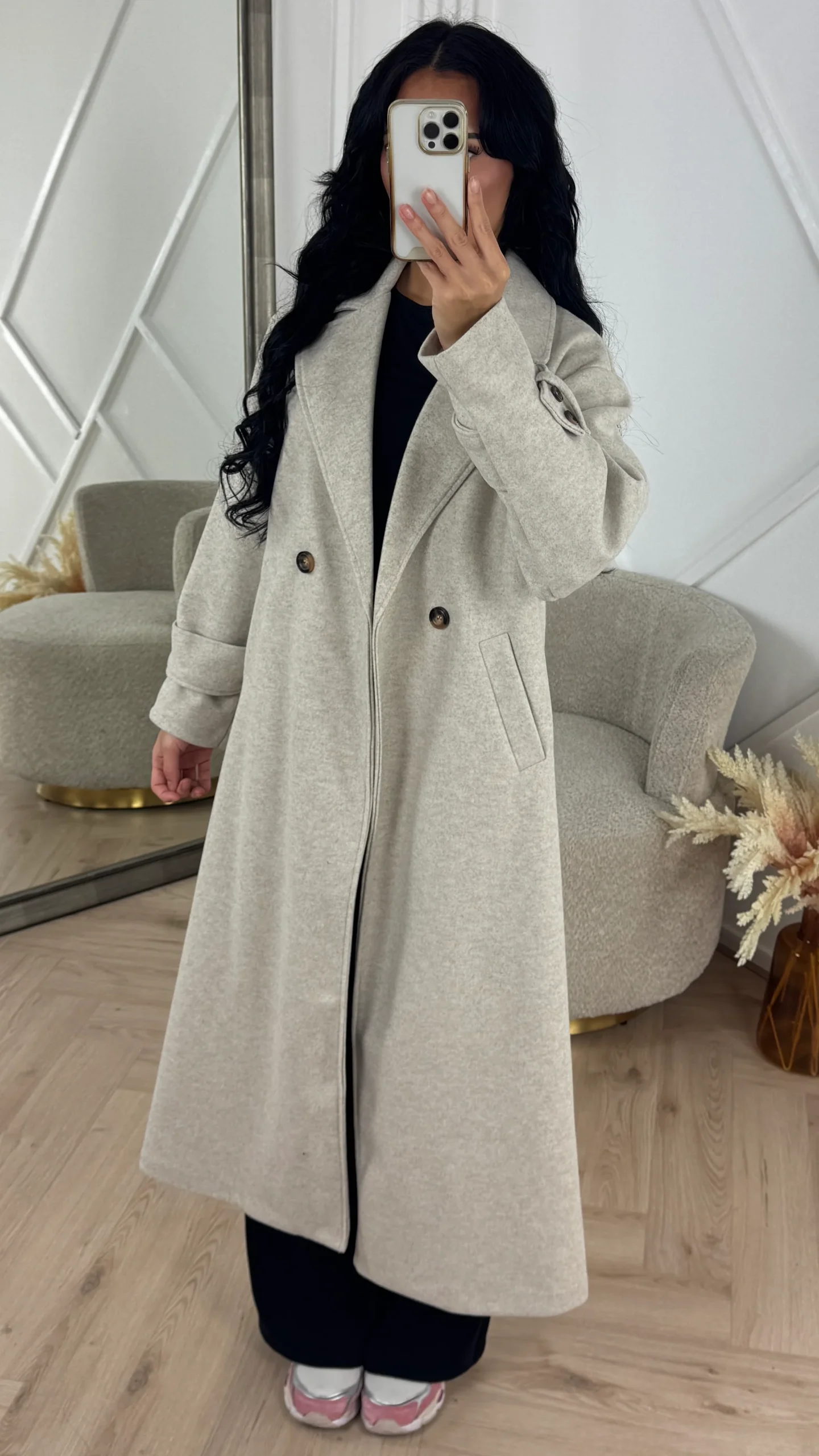 Lange Wool Look Mantel met Knoopsluiting - Afbeelding 7