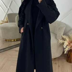 Lange Wool Look Mantel met Knoopsluiting