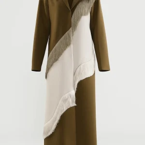 Lange Damesjas | Asymmetrisch Design met Franjedetail | Artistieke Uitstraling