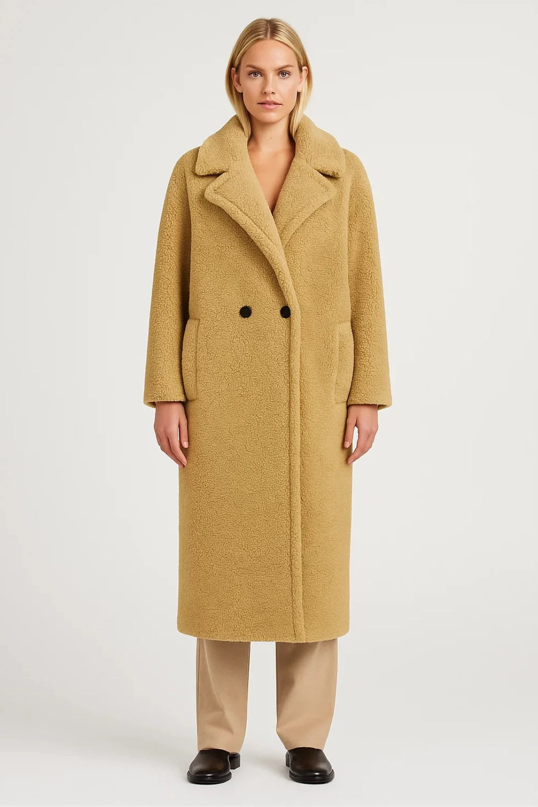 Lange Damesjas | Teddy Look met Brede Revers | Warm en Trendy voor Koude Dagen - Afbeelding 3