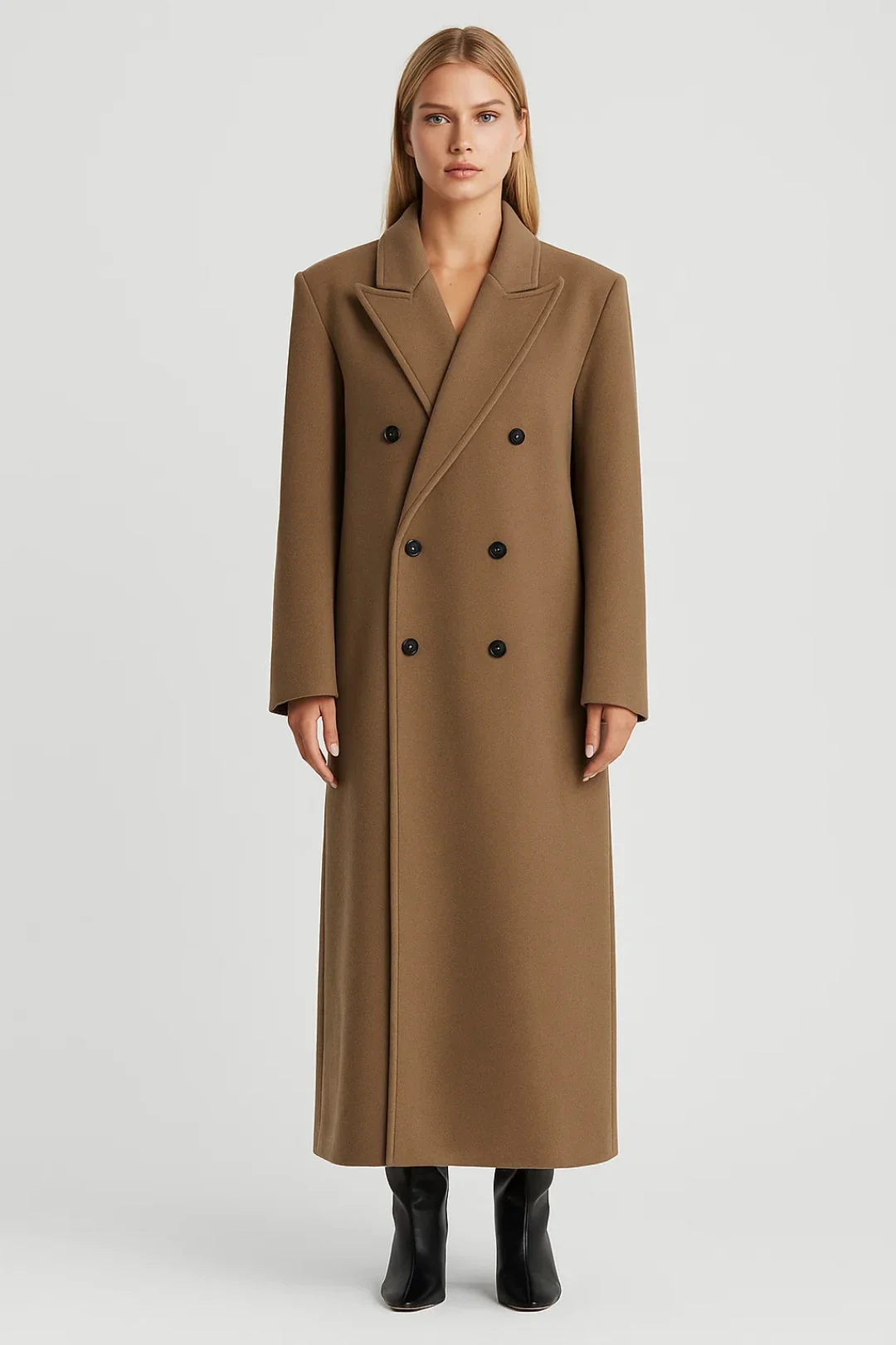 Lange Mantel Dames | Dubbelrijige Sluiting met Revers | Klassieke Elegantie - Afbeelding 3