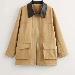 Lichte Jas | Contrasterende Kraag en Opgestikte Zakken | Tijdloos en Functioneel