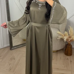 Luxe Maxi Jurk met Kristalborduursel en Wijde Mouwen