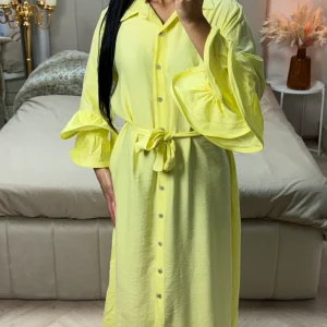 Maxi Blousejurk met Ceintuur & Ruches Mouwen