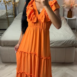 Maxi Jurk met Ruffle Detail en Elastische Taille