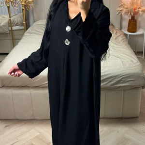 Maxi Jurk van Viscoseblend met Grote Knopen en Opgerolde Mouwen