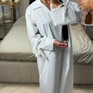 Maxi Overhemdjurk van Katoenmix met Strikdetail aan Mouwen