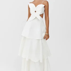 Maxi Jurk Dames - Cut-out Taille met Gelaagde Rok en Spaghettibandjes