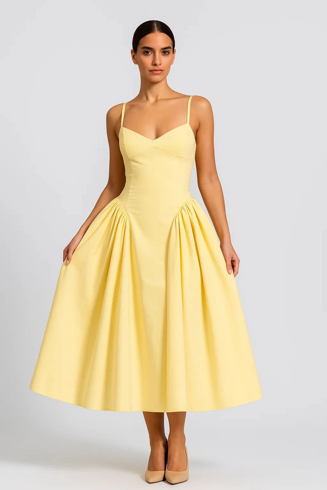 Midi Jurk Dames - Spaghettibandjes met Wijde Geplooide Rok | Elegant - Afbeelding 8