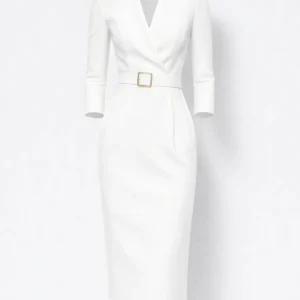 Midi Jurk Dames - Getailleerd met Ceintuur en V-hals | Chique