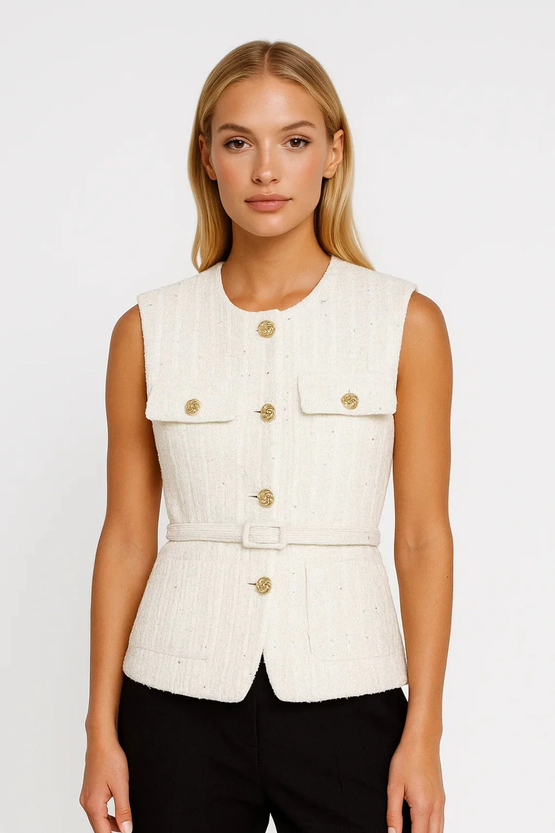 Mouwloos Damesgilet | Getailleerd Model met Goudkleurige Knopen | Elegant en Tijdloos - Afbeelding 4