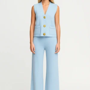 Mouwloze Gilet Set | Rechte Pantalon Met Gouden Knopen | Elegant en Eigentijds