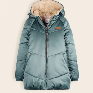 Baybee Halflange Satijnen Winterjas met Capuchon Groen